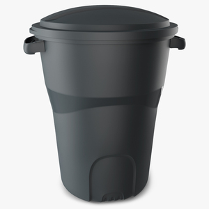 3D Round Trash Can Black