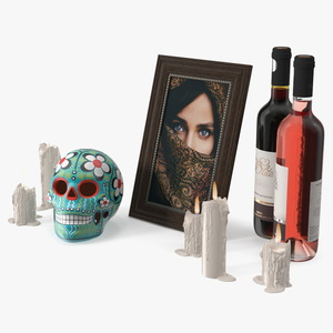 3D model Day of the Dead Tribute with Candles and Wine