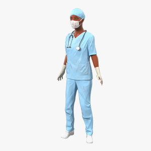 Female Surgeon African American Rigged with Blood 3D model