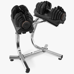 Fast Adjusting Dial Dumbbell with Rack Set 3D