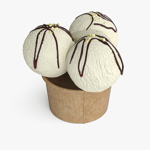 3D model Ice Cream Vanilla Balls with Nuts in Cardboard Cup