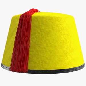 3D Traditional Arabic Yellow Fez Hat With Red Tassel Fur model