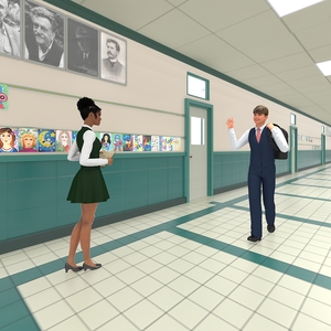 3D School Straight Hallway with Teenagers model