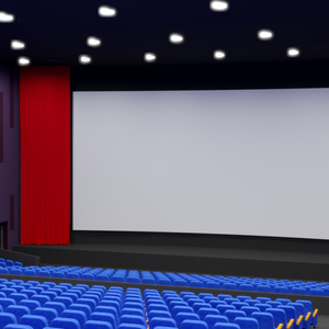 3D Cinema Auditorium Interior with Lights On