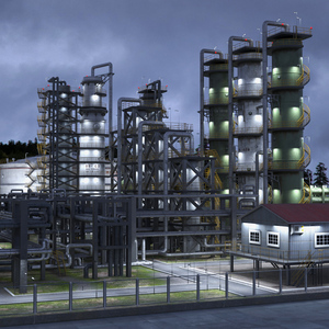 3D model Distressed Oil Refinery Night Scene