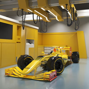 3D Racing Team Garage and Formula 1 Car