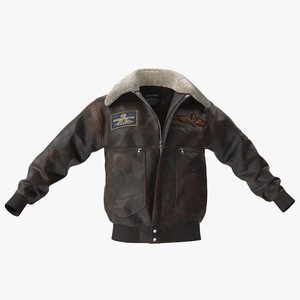 Brown Buckled Aviator Jacket Shabby Fur 3D model