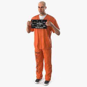 3D Male Prisoner with Mugshot Sign