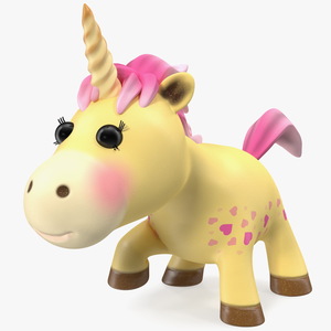 3D model Yellow Cartoon Unicorn Walking Pose