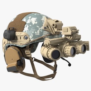 3D Helmet with Night Vision Goggles Grey Camo Fur