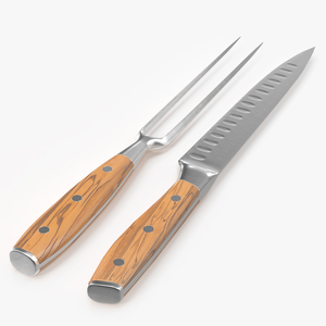 Carving Knife and Fork Set with Light-Colored Handle 3D