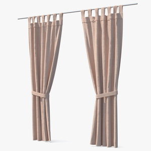 3D Classic Pleated Curtains with Tiebacks model