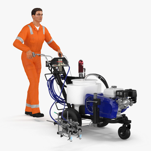 3D model Road Worker with Cold Paint Line Striper