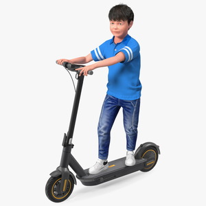 3D model Boy With KickScooter