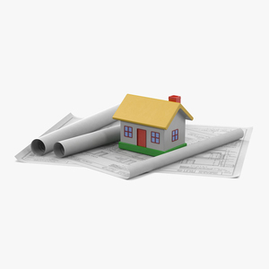 3D Toy House On Blueprints model