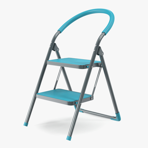 3D Grey Folding Step Stool with 2 Turquoise Blue Steps