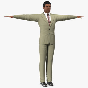 3D Light Skin Afro American Businessman T Pose model