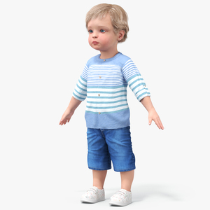 Baby in Summer Strolling Clothes A-Pose 3D model