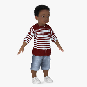 Black Baby Boy Light Skin in Summer Outfit A-Pose 3D model