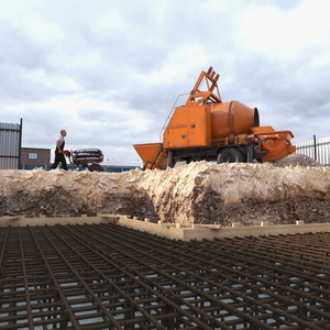 3D Construction Excavation Site with Portable Concrete Mixer Pump and Worker model