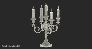 3D Silver Candlestick with Candles