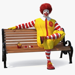 3D Ronald McDonald Having Lunch on Bench Fur