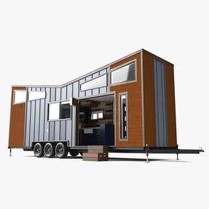 House on Wheels Dark Wood Rigged 3D