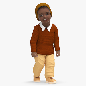 3D model African Baby Boy Outdoor Autumn Style Walking