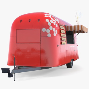 3D Red Vending Food Truck Mockup Rigged