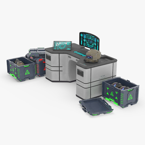 3D Futuristic Command Center with Hellmet Storage