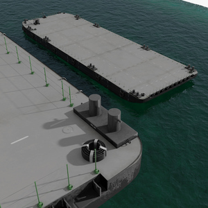 3D model Industrial Flat Deck Barge on Water