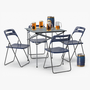 3D Portable Folding Table and Chairs Set with Beer Mugs and Kegs