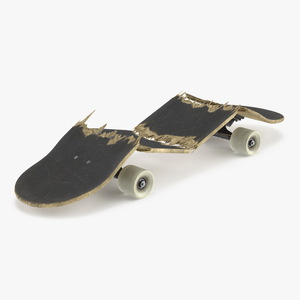 Broken Skateboard in Four Pieces 3D