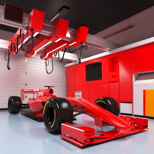 3D Race Car Garage and F1 Car