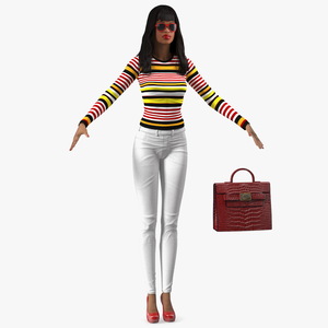 Fashionable Style Teenage Light Skin Black Girl T Pose 3D model