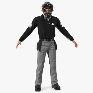 3D Baseball Umpire with Protective Mask and Cap Base Pose Fur model
