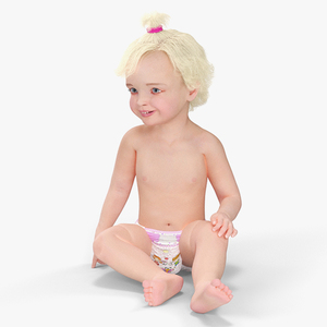 Baby Girl Wearing Diaper Sitting 3D