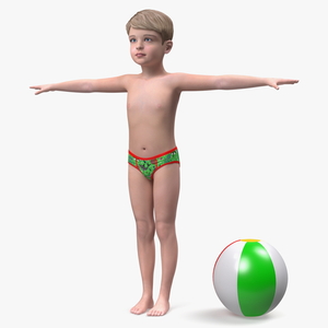 3D Child Boy Beach Style T-Pose model