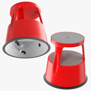 Mobile Kick Stool Steel Red 3D