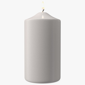 Lit Dome Top Pillar Candle White 3D