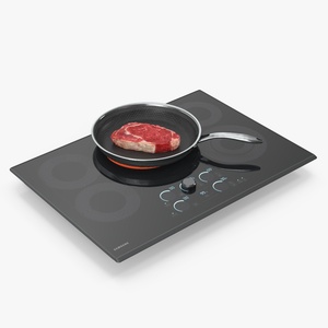 3D Induction Cooktop with Frying Pan and Steak model