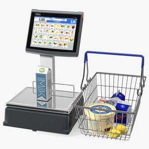 3D model Self-service Scales D-900 with Shopping Cart with Goods