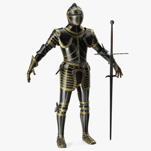 Medieval Knight Black Gold Full Armor Rigged 3D model