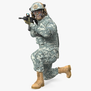 3D Army Soldier in Grey Camo with Rifle Aiming model