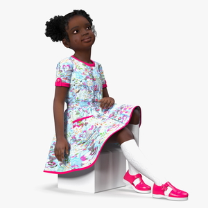 Black Child Girl Sitting Pose 3D model