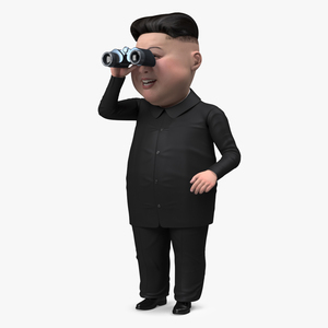 3D Cartoon Kim Jong Un Looking Binoculars model