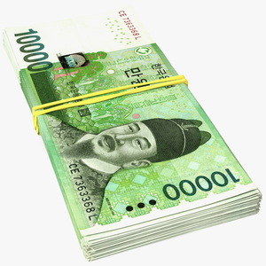 Stack of Korea Republic Won KRW 10000 Banknotes 3D