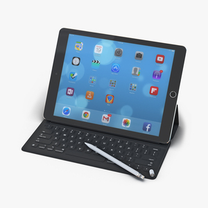 3D iPad Pro with Pencil and Smart Keyboard Rigged