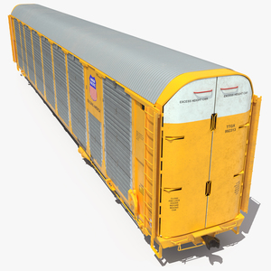 Union Pacific Tri Level Auto Rack Freight Car Yellow 3D