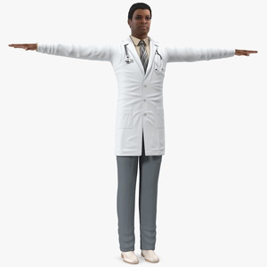 3D model Light Skin Black Male Doctor T Pose